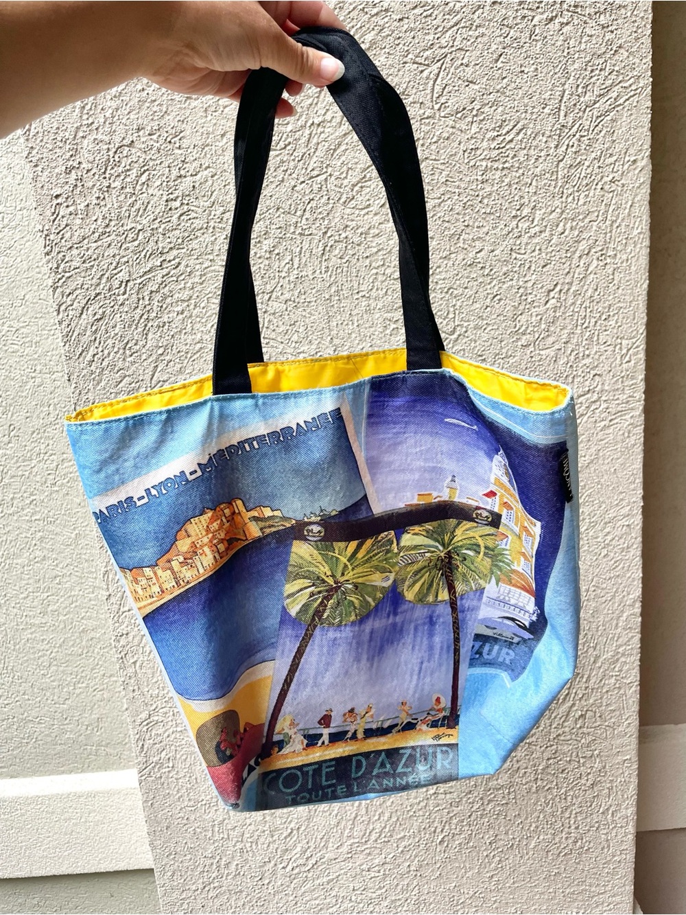 Lancome Blue Mediterranean Palm Print Tote Bag (some stains pictured on back)